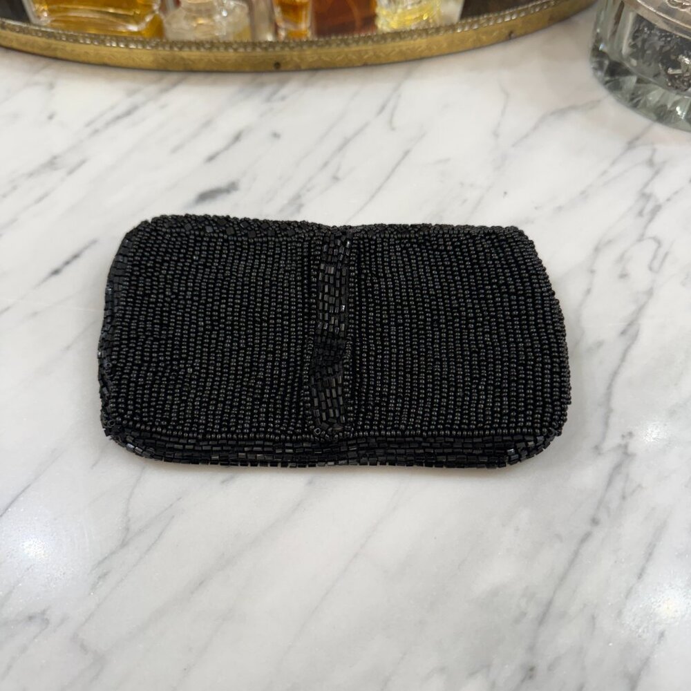 Vintage French Black Beaded Belt Bag with Chanel Gift Bag 5" X 3.5" - Picture 10 of 17